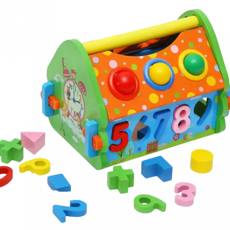 Casuta din Lemn cu Bile, Ciocan, Sortator de Forme Geometrice si Litere, Jucarie Educativa Montessori, Multicolora, Lemn, 20 Piese, 3 ani+, Edujucarii [6]