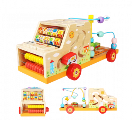Jucarii de rol - Centru de activitati 5 in 1, Camion din lemn, Montessori, 3 ani, multicolor, 3 ani+, Edujucarii