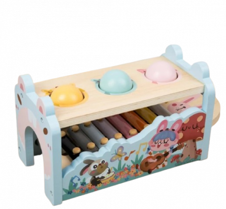 Centru de activitati multifunctional din lemn, Montessori 2 in 1, Iepure cu xilofon și bile, 3 ani+, EduJucarii [4]