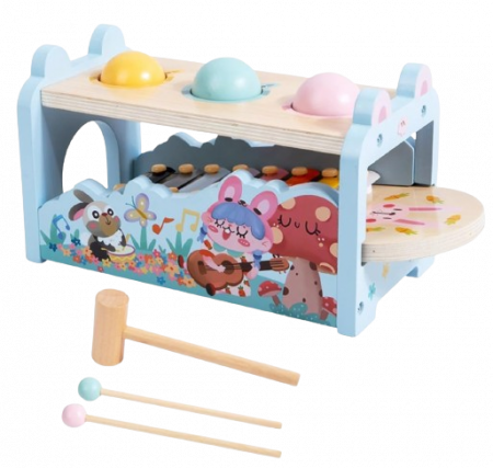 Centru de activitati multifunctional din lemn, Montessori 2 in 1, Iepure cu xilofon și bile, 3 ani+, EduJucarii [5]