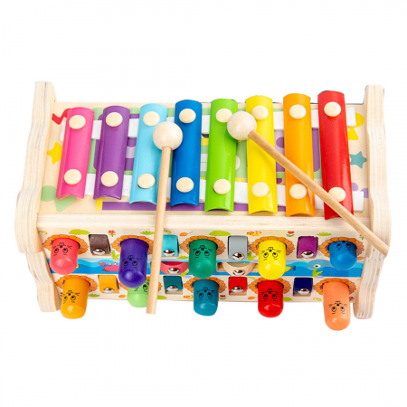 Centru de activitati multifunctional din lemn, Montessori 4 in 1, Panda Whac A Mole cu xilofon și pescuit magnetic [5]