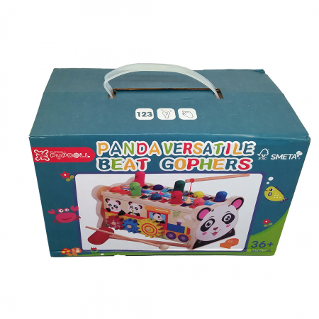 Centru de activitati multifunctional din lemn, Montessori 4 in 1, Panda Whac A Mole cu xilofon și pescuit magnetic [6]