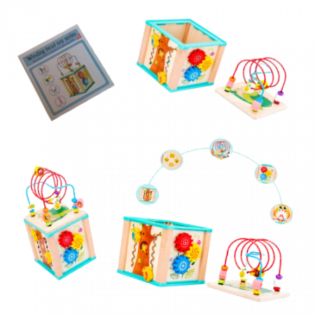 Centru din lemn educativ Montessori, Cub activitati bebelusi 5 in 1, Bufnita [7]