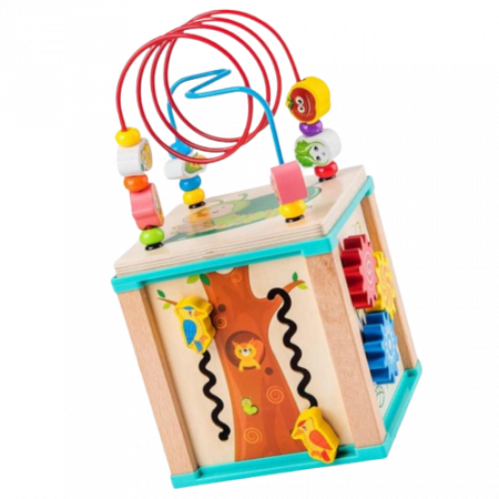 Centru din lemn educativ Montessori, Cub activitati bebelusi 5 in 1, Bufnita [5]