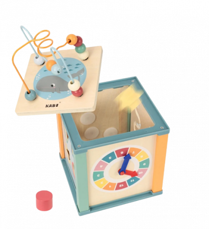 Centru din lemn educativ Montessori, Cub activitati bebelusi 5 in 1, Ocean, 1 an + [1]