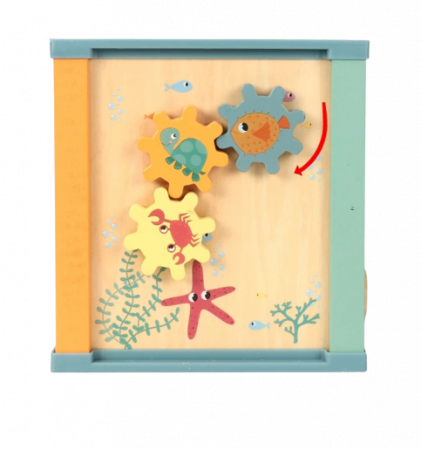 Centru din lemn educativ Montessori, Cub activitati bebelusi 5 in 1, Ocean, 1 an + [4]