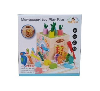 Centru din lemn educativ Montessori, Cub activitati bebelusi 8 in 1, forme geometrice, viermisori, pestisori, morcovi, sireturi, ceas, morcovi, 3 ani + [11]