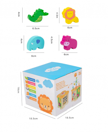 Centru din lemn educativ Montessori, Cub activitati bebelusi 6 in 1, animale salbatice si forme geometrice, 18 luni +, Edujucarii [4]