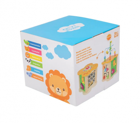 Centru din lemn educativ Montessori, Cub activitati bebelusi 6 in 1, animale salbatice si forme geometrice, 18 luni +, Edujucarii [5]