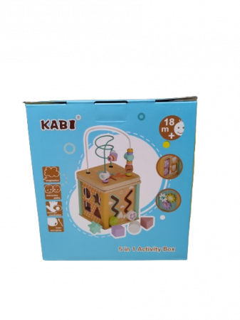 Centru din lemn educativ Montessori, Cub activitati bebelusi 5 in 1, Roti zimtate, forme geometrice, animale de padure, Labirint, 3 ani +, Edujucarii [5]