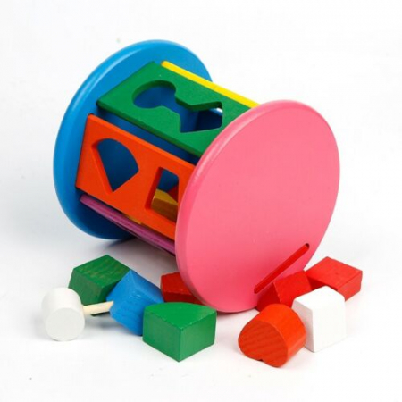 Cilindru din lemn cu sortator de forme geometrice si culori - Wooden Toy [4]