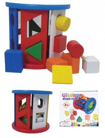 Cilindru din lemn cu sortator de forme geometrice si culori - Wooden Toy [3]