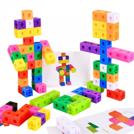 Cuburi de constructie Magic Square, plastic, 60 Bucati,  10 culori diferite, 30 Carduri cu Modele, 3 ani+, EduJucarii [5]