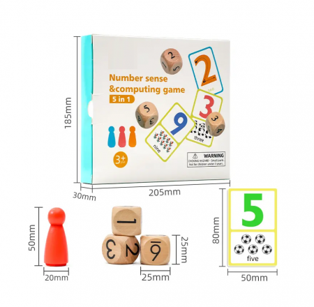 Joc aritmetic cu carduri, pioni si zaruri, Number sense, 5 in 1, 3 ani+, EduJucarii [6]