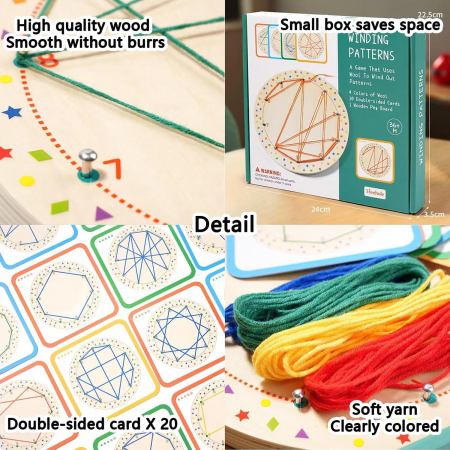 Joc creativ desenează cu siret, snuruit  pe placă din Lemn, Winding Patterns,25 piese, Montessori, 4 ani +, EduJucarii [6]