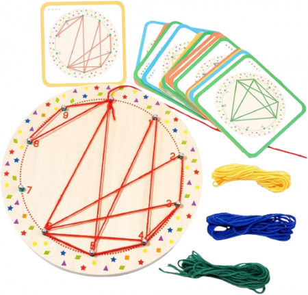 Joc creativ desenează cu siret, snuruit  pe placă din Lemn, Winding Patterns,25 piese, Montessori, 4 ani +, EduJucarii [1]