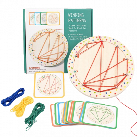 Frumusete, bijuterii si accesorii fetite - Joc creativ desenează cu siret, snuruit  pe placă din Lemn, Winding Patterns,25 piese, Montessori, 4 ani +, EduJucarii