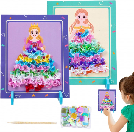 Joc Creativ si educativ pentru copii, Broderie pe Fusta Printesei blonde, 5 ani+, Edujucarii [3]