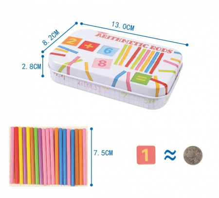 Joc de aritmetica cu cifre, simboluri matematice magnetice si betisoare din lemn in cutie metalica, 75 piese , Edujucarii [9]