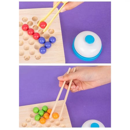 Joc de atentie, rabdare, rapiditate, sortare si indemanare, 64 bile colorate din lemn si accesorii, Joc tip Montessori,  Bead Fight, 3 ani+, [8]