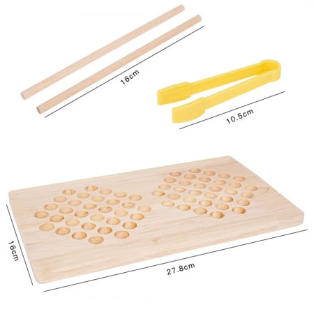 Joc de atentie, rabdare, rapiditate, sortare si indemanare, 64 bile colorate din lemn si accesorii, Joc tip Montessori,  Bead Fight, 3 ani+, [5]