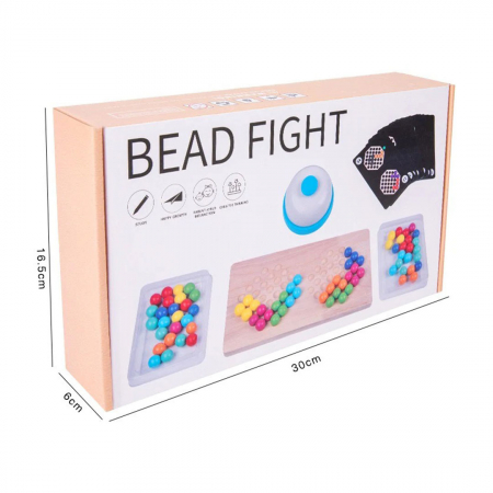 Joc de atentie, rabdare, rapiditate, sortare si indemanare, 64 bile colorate din lemn si accesorii, Joc tip Montessori,  Bead Fight, 3 ani+, [10]