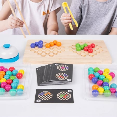 Joc de atentie, rabdare, rapiditate, sortare si indemanare, 64 bile colorate din lemn si accesorii, Joc tip Montessori,  Bead Fight, 3 ani+, [6]