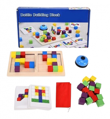 Joc de atentie, rabdare, rapiditate, sortare si indemanare, Joc tip Montessori, lemn, 2 Jucatori, Battle Building Block, 4 ani+, EduJucarii [2]