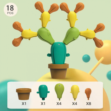 Jucarii si jocuri educative - Joc de echilibru Cactus, Constructii creative, Indemanare, 3 ani, multicolor, 18 piese