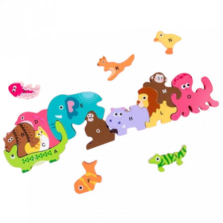Joc de imbinare din lemn, tetris cu animale Safari, Alfabet A – Z [4]
