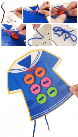 Joc De Indemanare, Snuruit cu sireturi, Imbraca fetita, Montessori, Lemn, 3 ani+, Edujucarii [3]