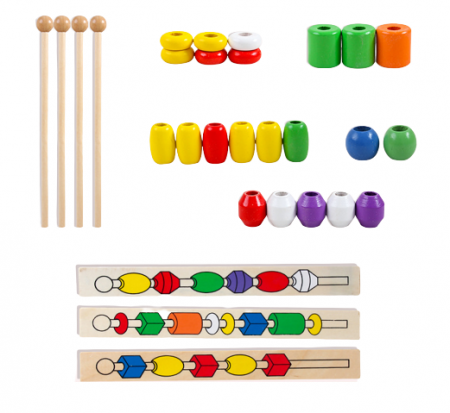 Joc de insiruire si sortare dupa model, siruri cu margele din lemn, indemanare, Montessori [3]