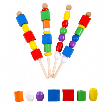 Joc de insiruire si sortare dupa model, siruri cu margele din lemn, indemanare, Montessori [2]