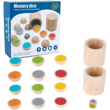 Jocuri de societate - Joc de memorie si potrivire a culorilor, Memory Dice, lemn, Montessori, 3 ani+, Edujucarii