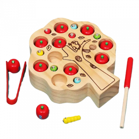 Joc  de pescuit,  Dexteritate si Motricitate, Montessori, Copacul cu mere numerotate si insecte, 3 ani+, Edujucarii [7]