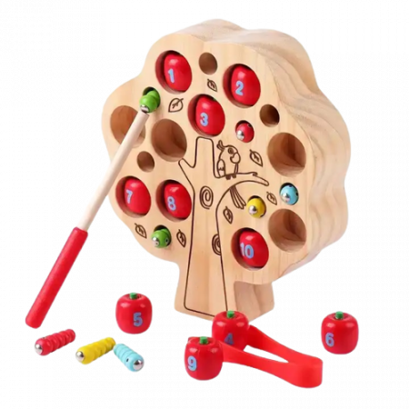 Jucarii si jocuri educative - Joc  de pescuit,  Dexteritate si Motricitate, Montessori, Copacul cu mere numerotate si insecte, 3 ani+, Edujucarii