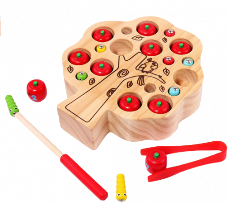 Joc  de pescuit,  Dexteritate si Motricitate, Montessori, Copacul cu mere numerotate si insecte, 3 ani+, Edujucarii [1]