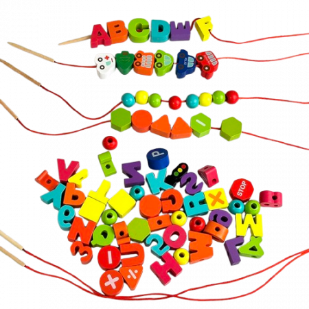 Joc de Snuruit cu Margele din Lemn, Joc de abilitati,  Numbers Letters 75 piese, 3 ani+, EduJucarii [1]