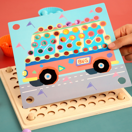Joc de sortare, indemanare si asociere culori, 77 bile colorate din lemn si accesorii, Joc tip Montessori, 3 ani+ [2]