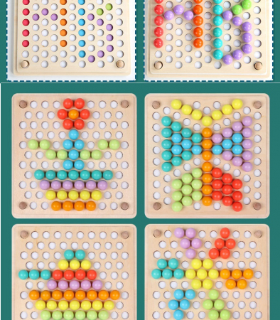 Joc de sortare, indemanare si asociere culori, 77 bile colorate din lemn si accesorii, Joc tip Montessori, 3 ani+ [13]