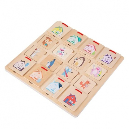 Joc de sortare si asociere, Animale si casutele lor, puzzle lemn, 16 piese [1]