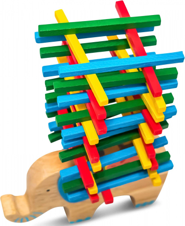 Joc educativ de echilibru, Model elefant, Lemn, Multicolor, 41 piese [6]