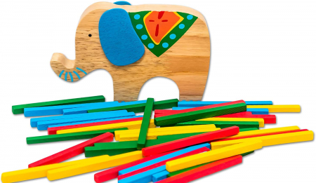 Joc educativ de echilibru, Model elefant, Lemn, Multicolor, 41 piese [2]