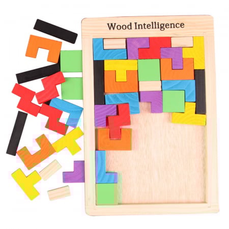 Joc educativ de inteligenta Tetris, puzzle, lemn, multicolor, Montesorri, 3 ani+, Edujucarii [2]