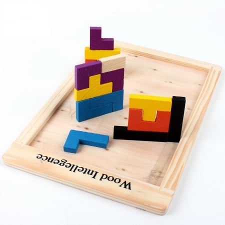 Joc educativ de inteligenta Tetris, puzzle, lemn, multicolor, Montesorri, 3 ani+, Edujucarii [10]