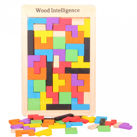 Joc educativ de inteligenta Tetris, puzzle, lemn, multicolor, Montesorri, 3 ani+, Edujucarii [1]