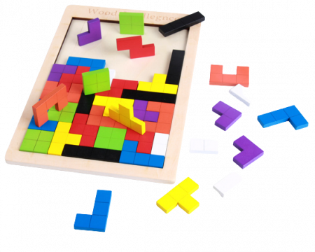 Joc educativ de inteligenta Tetris, puzzle, lemn, multicolor, Montesorri, 3 ani+, Edujucarii [7]
