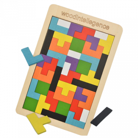 Joc educativ de inteligenta Tetris, puzzle, lemn, multicolor, Montesorri, 3 ani+, Edujucarii [14]