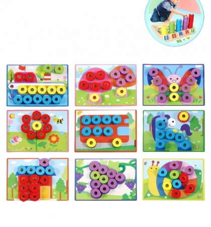 Joc educativ din lemn 2 in 1, Numaratoare, Calcule, operatiuni matematice si mozaic cu inele, Interesting puzzle and counting box,  Montessori, 3 ani+ [4]