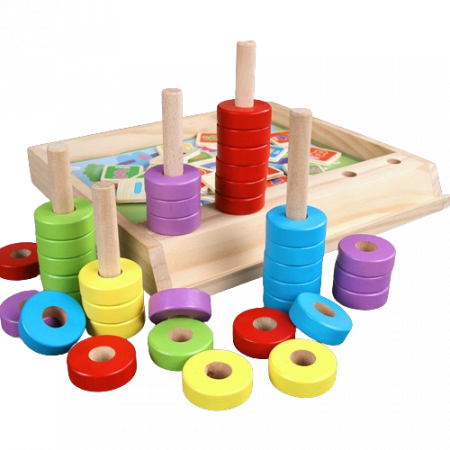 Joc educativ din lemn 2 in 1, Numaratoare, Calcule, operatiuni matematice si mozaic cu inele, Interesting puzzle and counting box,  Montessori, 3 ani+ [1]
